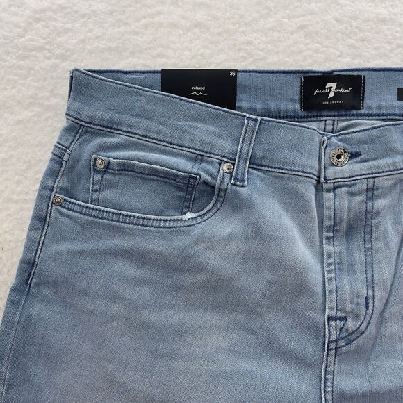 7 for All Mankind Austyn Relaxed Jeans Men's 34 Bay Blue Denim Straight Stretch - Picture 3 of 12